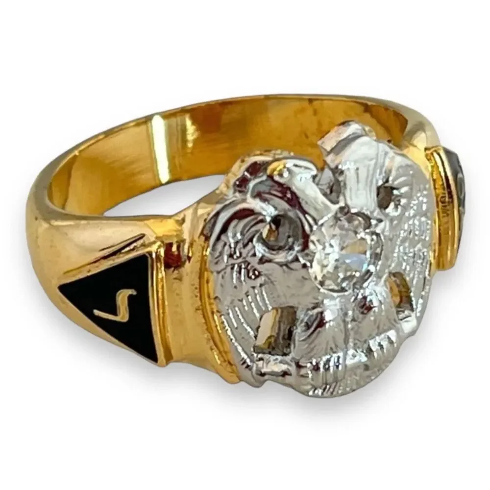 Vintage Masonic Ring Size 7 14K Gold Plate Freemason 32nd degree CZ - 14A